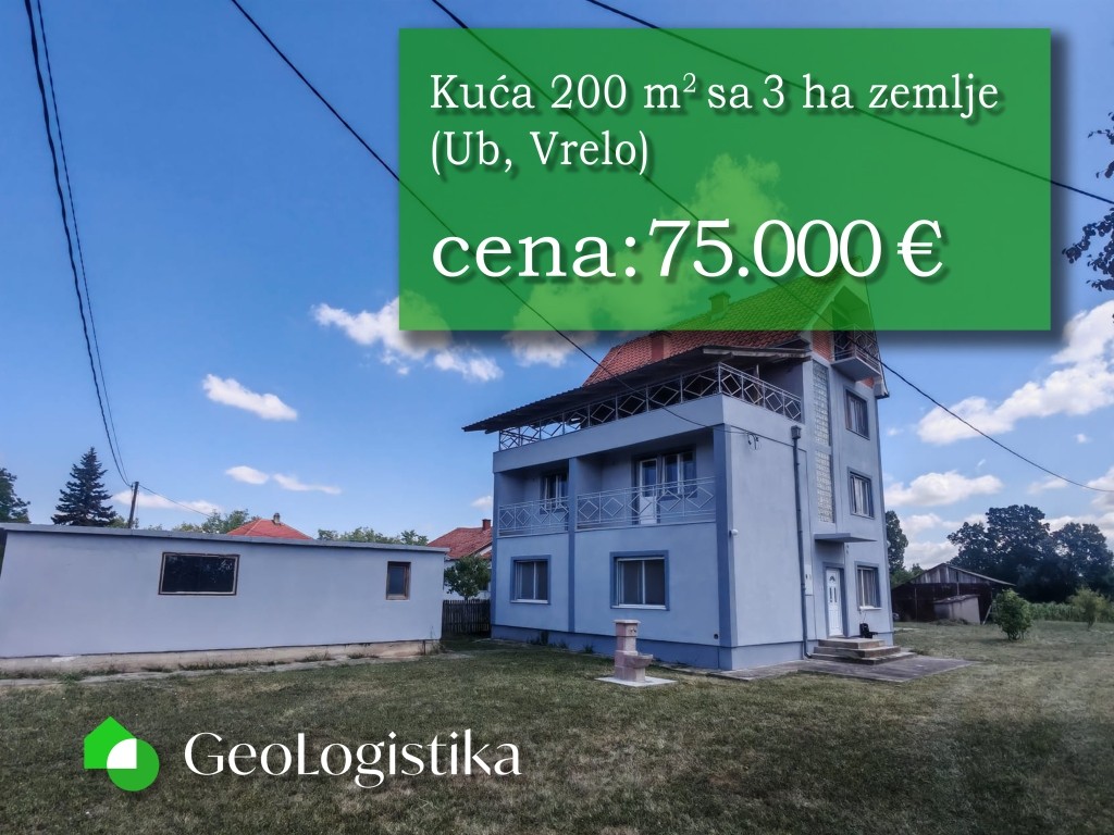 Kuća 200 m2 sa 3 ha zemlje